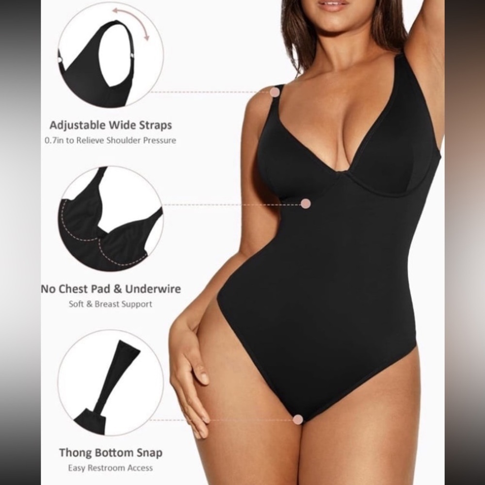 FeelinGirl Shapewear Bodysuit Women Tummy Control Deep V Neck Thong NWT L - Picture 3 of 10